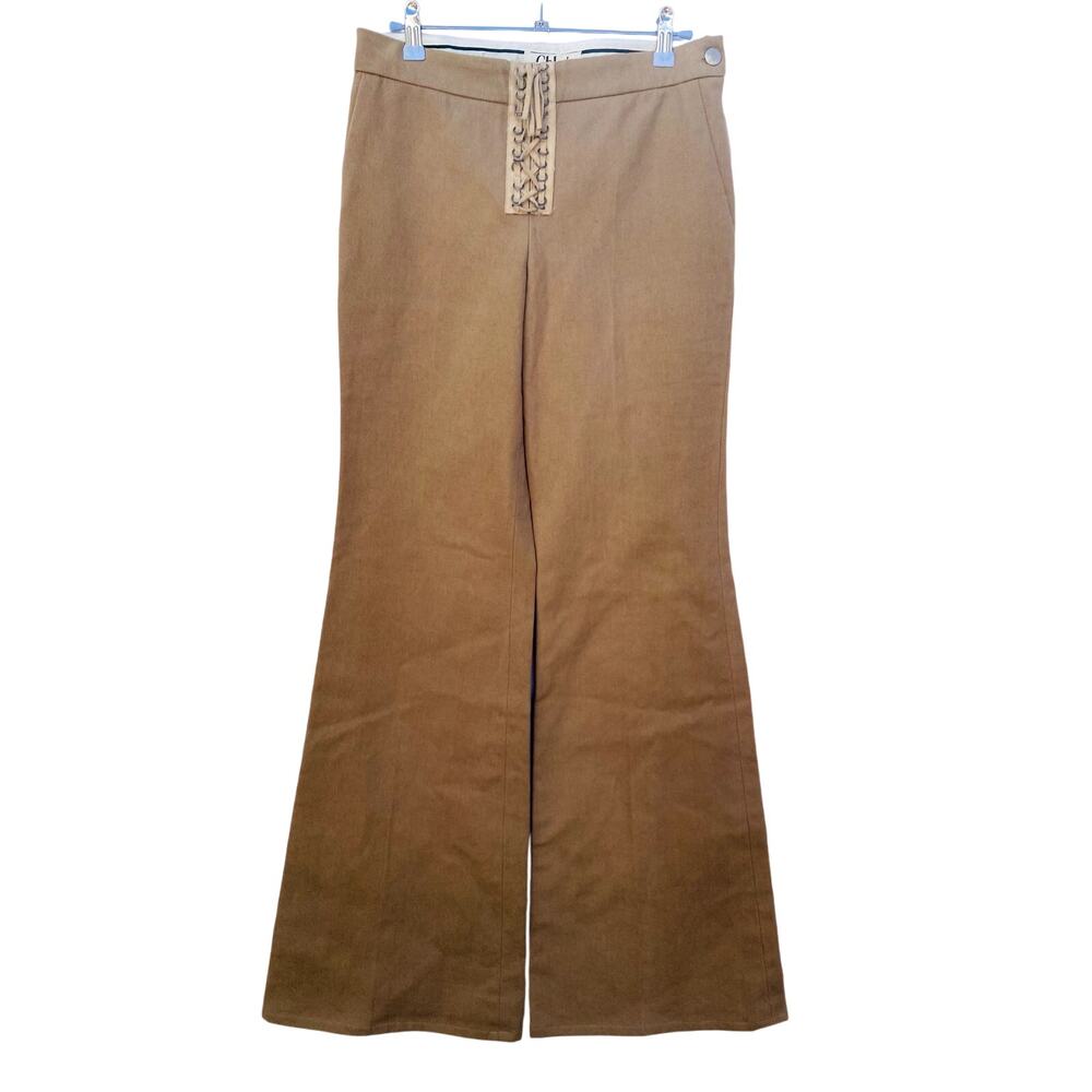 Chloe Tan Flare Suede Lace Up Bell Bottom Pants